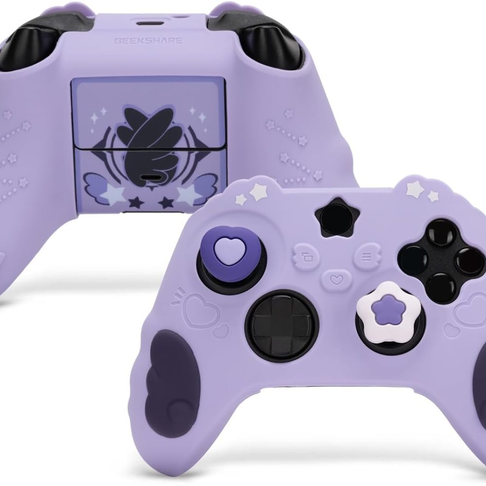 GeekShare Controller Skin Set for Xbox Soft Silicone Protective Cover Skin Case Compatible with Xbox Series X Controller with 2 Thumb Grip Caps and 2 Stickers - Star Wings Series Purple