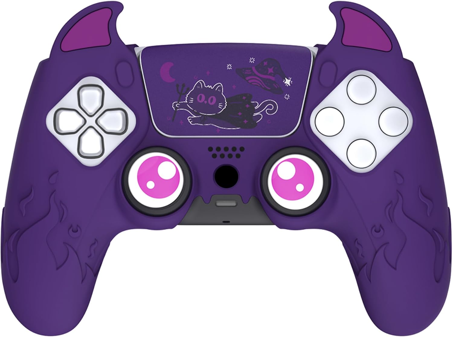 PlayVital Halloween Cute Demon Controller Silicone Case for ps5, Kawaii Controller Cover Gamepad Skin Protector for ps5 with Touch Pad Sticker & Thumb Grip Caps - Purple