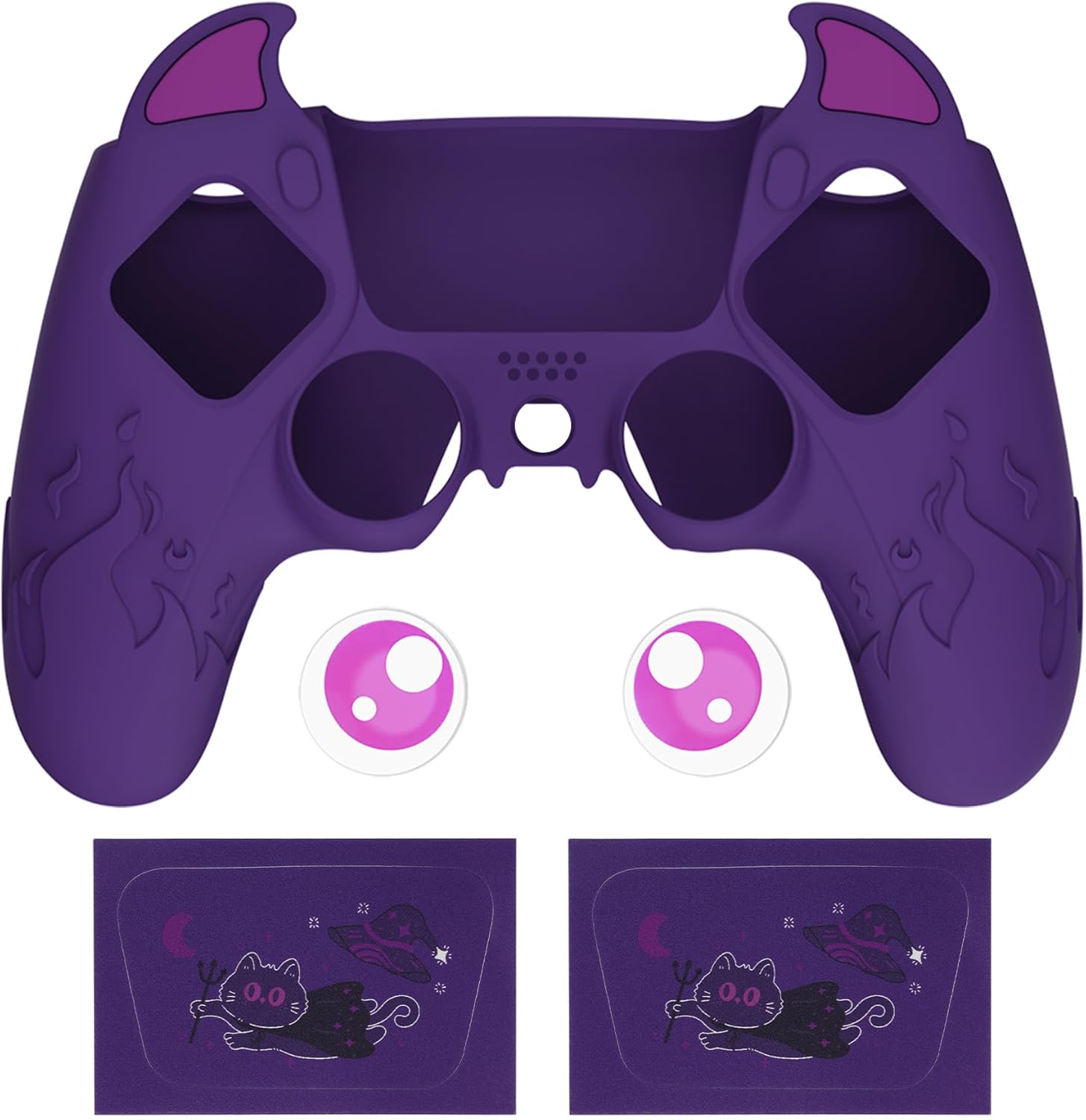 PlayVital Halloween Cute Demon Controller Silicone Case for ps5, Kawaii Controller Cover Gamepad Skin Protector for ps5 with Touch Pad Sticker & Thumb Grip Caps - Purple - Image 2