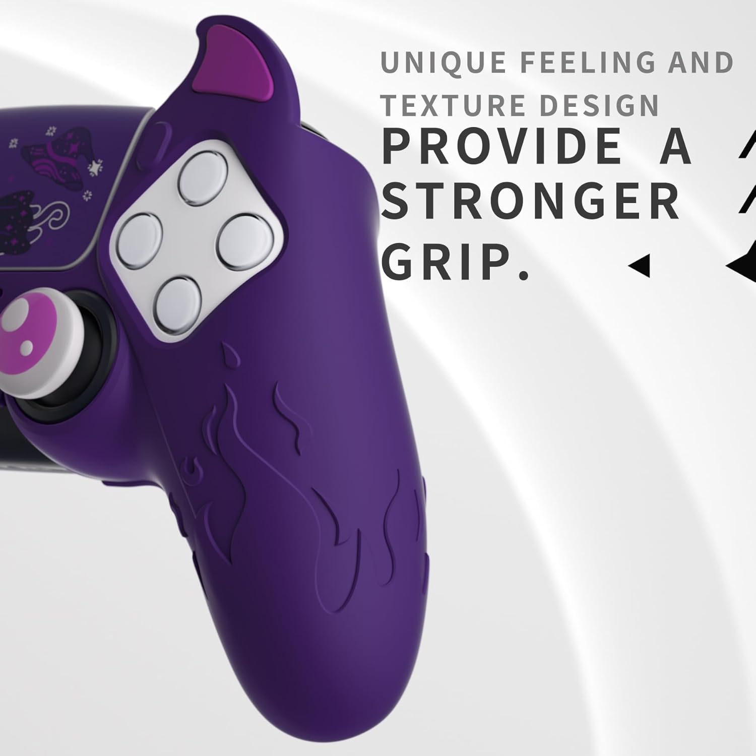 PlayVital Halloween Cute Demon Controller Silicone Case for ps5, Kawaii Controller Cover Gamepad Skin Protector for ps5 with Touch Pad Sticker & Thumb Grip Caps - Purple - Image 5