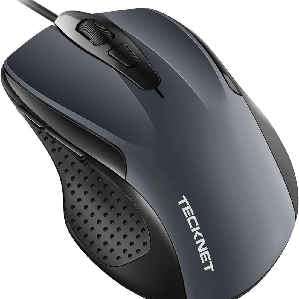 TECKNET USB Wired Mouse, 6-Button Corded Mouse with 4 Adjustable DPI, Optical Computer Mouse with Ergonomic Design and 5FT Cord for Laptop, Chromebook, PC, Desktop, Mac, Notebook-Gray